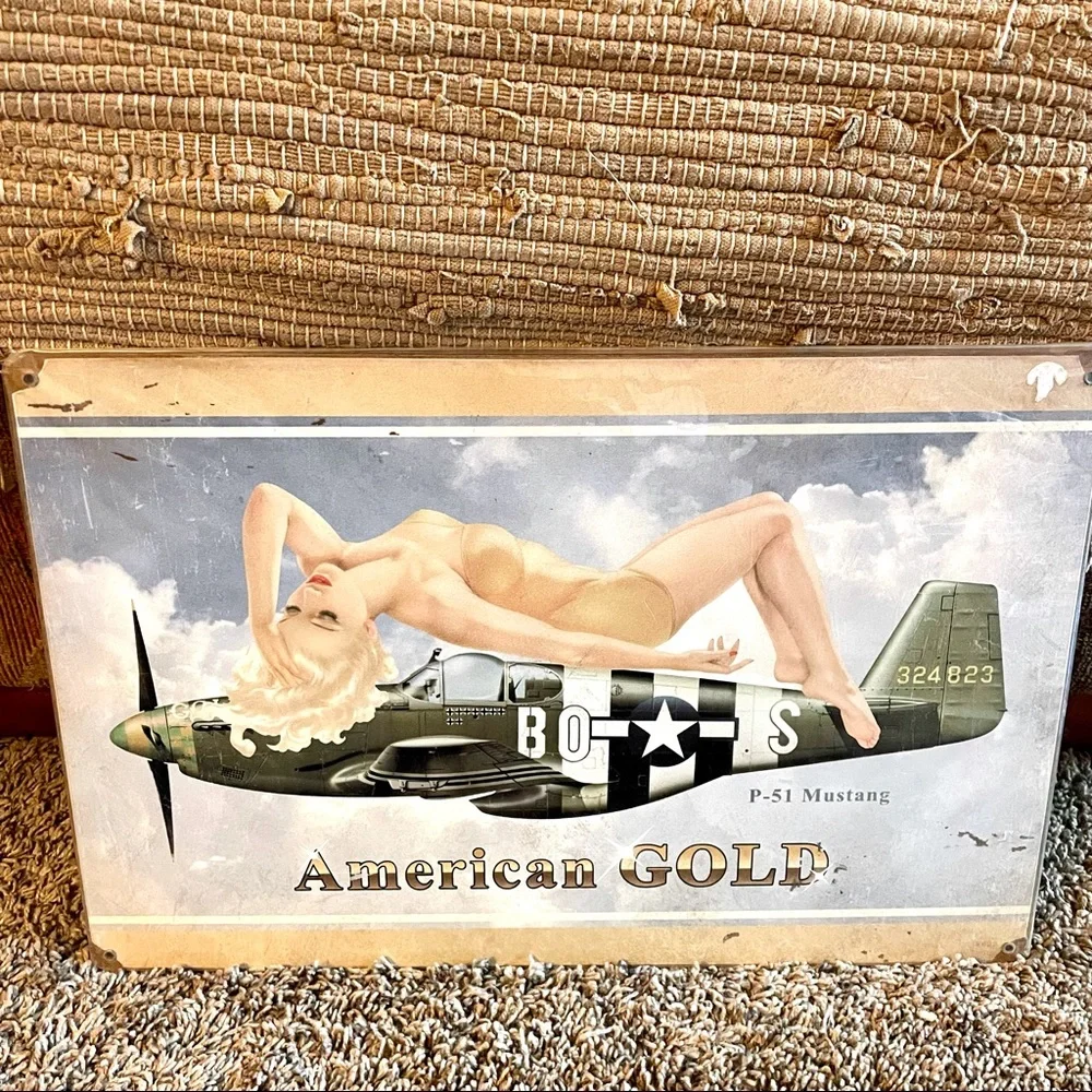 NEW Heavy Duty Steel American Gold P-51 Mustang Metal Sign